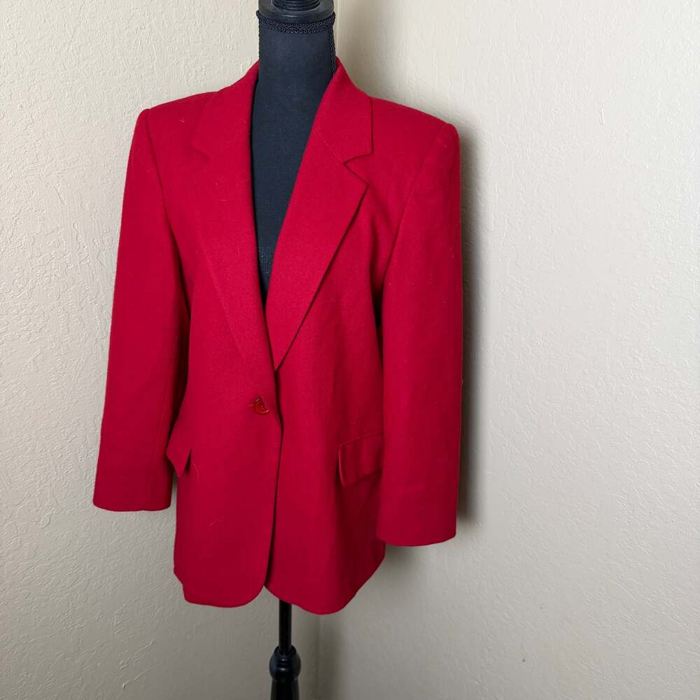 Nordstrom Women's Red Wool Blazer Petite 8 Single Button Tailored Long Jacket